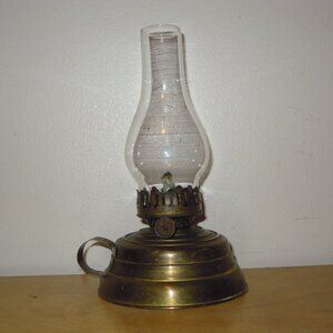 Antique Vintage Small Brass Metal Finger Oil Lamp P&A USA Hornet Embossed Handle